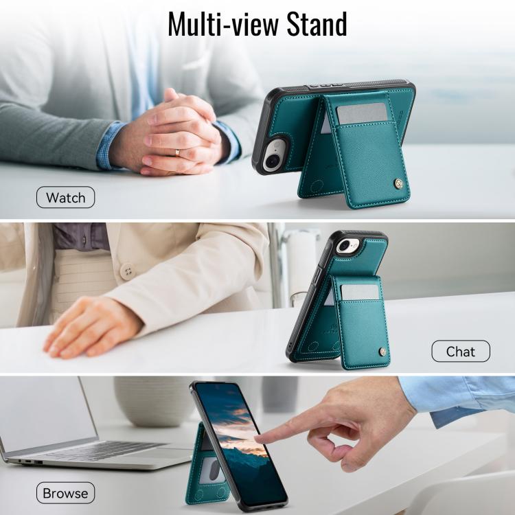 For iPhone 16e JEEHOOD J06 British Style RFID MagSafe Card Bag PU Phone Case(Green)