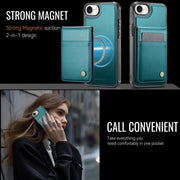 For iPhone 16e JEEHOOD J06 British Style RFID MagSafe Card Bag PU Phone Case(Green)