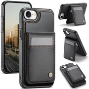 For iPhone 16e JEEHOOD J06 British Style RFID MagSafe Card Bag PU Phone Case(Black)