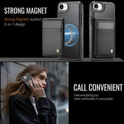 For iPhone 16e JEEHOOD J06 British Style RFID MagSafe Card Bag PU Phone Case(Black)