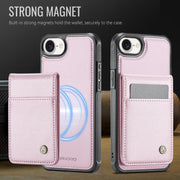 For iPhone 16e JEEHOOD J06 British Style RFID MagSafe Card Bag PU Phone Case(Pink)