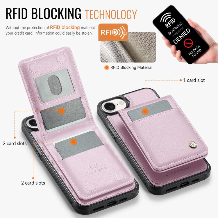 For iPhone 16e JEEHOOD J06 British Style RFID MagSafe Card Bag PU Phone Case(Pink)