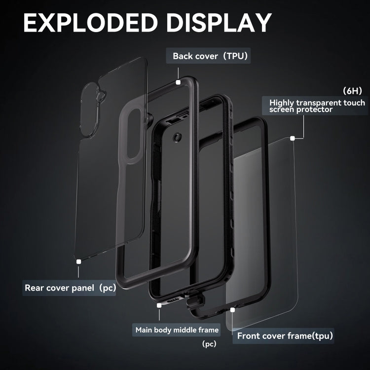 For Samsung Galaxy A16 5G / 4G RedPepper IP68 Water-resistant PC Hybrid TPU Phone Case(Black)