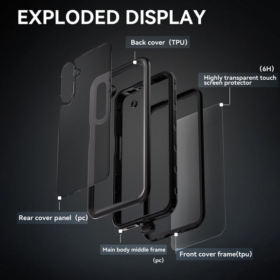 For Samsung Galaxy A16 5G / 4G RedPepper IP68 Water-resistant PC Hybrid TPU Phone Case(Black)