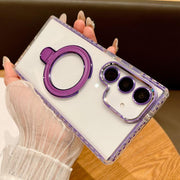 For Samsung Galaxy S25 5G Transparent MagSafe Holder Phone Case with Lens Film(Purple)