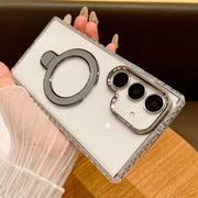 For Samsung Galaxy S25+ 5G Transparent MagSafe Holder Phone Case with Lens Film(Grey)