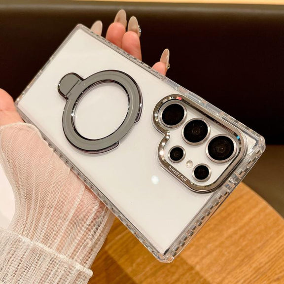 For Samsung Galaxy S25 Ultra 5G Transparent MagSafe Holder Phone Case with Lens Film(Grey)
