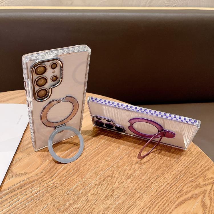 For Samsung Galaxy S25 5G Transparent MagSafe Holder Phone Case with Lens Film(Black)