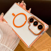 For Samsung Galaxy S25 5G Transparent MagSafe Phone Case with Lens Film(Orange)