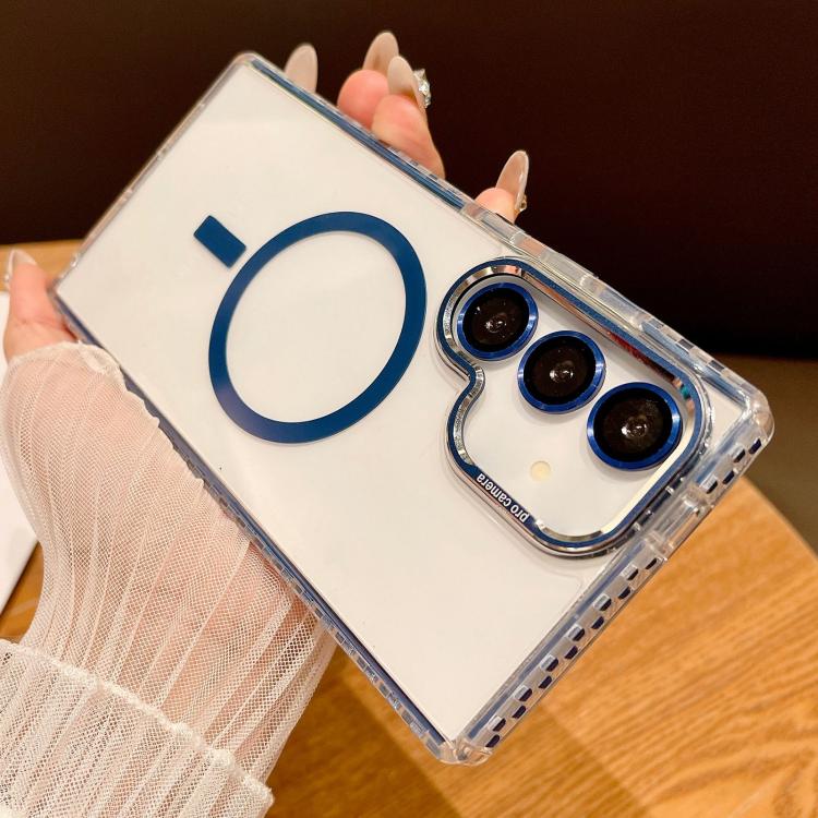 For Samsung Galaxy S25 5G Transparent MagSafe Phone Case with Lens Film(Blue)