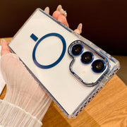 For Samsung Galaxy S25 5G Transparent MagSafe Phone Case with Lens Film(Blue)