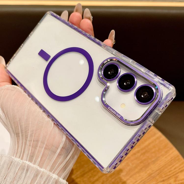 For Samsung Galaxy S25 5G Transparent MagSafe Phone Case with Lens Film(Purple)