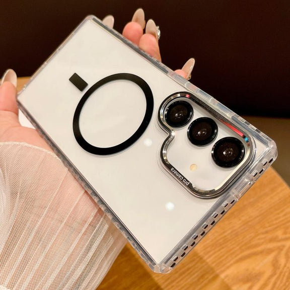 For Samsung Galaxy S25+ 5G Transparent MagSafe Phone Case with Lens Film(Black)