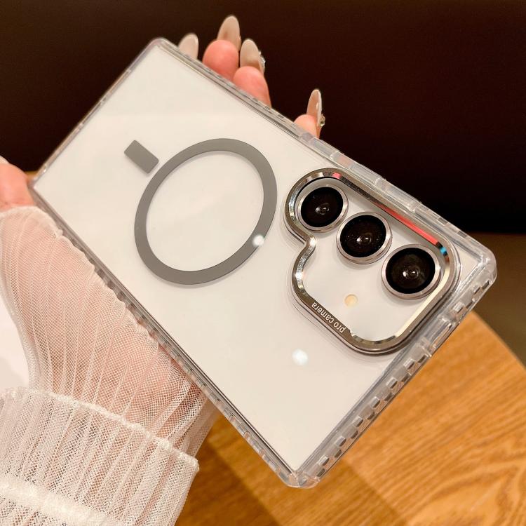 For Samsung Galaxy S25+ 5G Transparent MagSafe Phone Case with Lens Film(Grey)