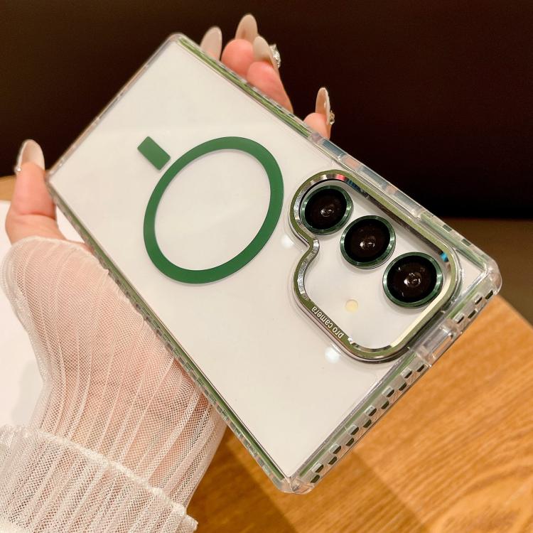 For Samsung Galaxy S25+ 5G Transparent MagSafe Phone Case with Lens Film(Green)