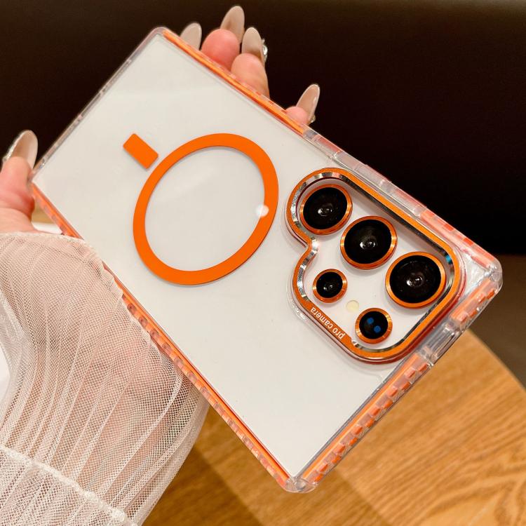For Samsung Galaxy S25 Ultra 5G Transparent MagSafe Phone Case with Lens Film(Orange)