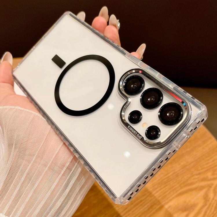 For Samsung Galaxy S25 Ultra 5G Transparent MagSafe Phone Case with Lens Film(Black)