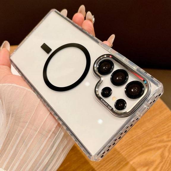 For Samsung Galaxy S25 Ultra 5G Transparent MagSafe Phone Case with Lens Film(Black)