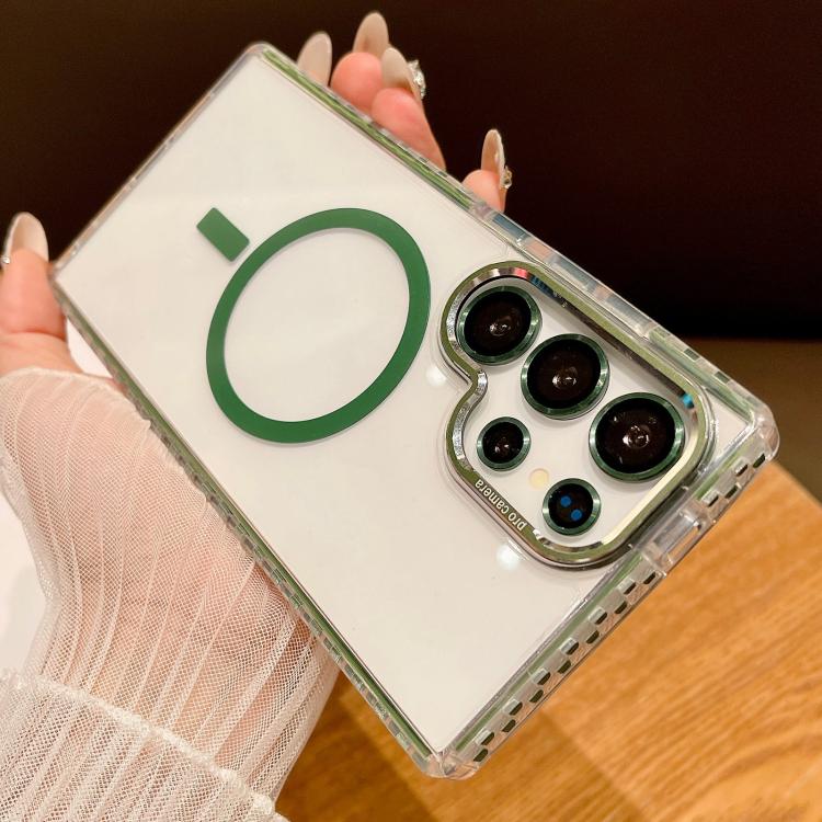 For Samsung Galaxy S25 Ultra 5G Transparent MagSafe Phone Case with Lens Film(Green)