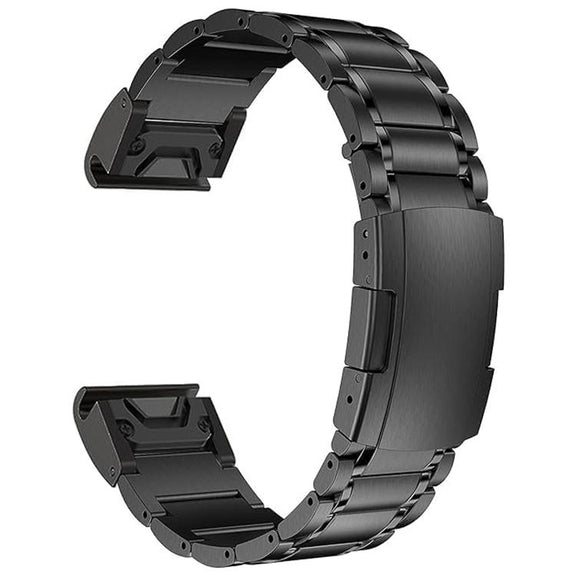 For Garmin 26mm Five-beads Titanium Alloy Push Buckle Metal Quick Release Watch Band(Black)