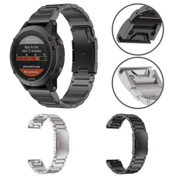 For Garmin 22mm Three-beads Titanium Alloy Push Buckle Metal Quick Release Watch Band(Black)