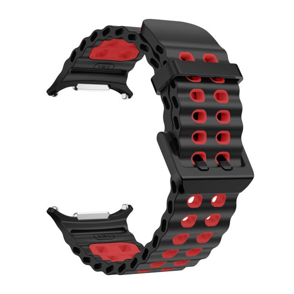 For Samsung Galaxy Watch Ultra 47mm / Ultra 2025 Ocean Two Color Dual-Row Hole Silicone Watch Band(Black Red)