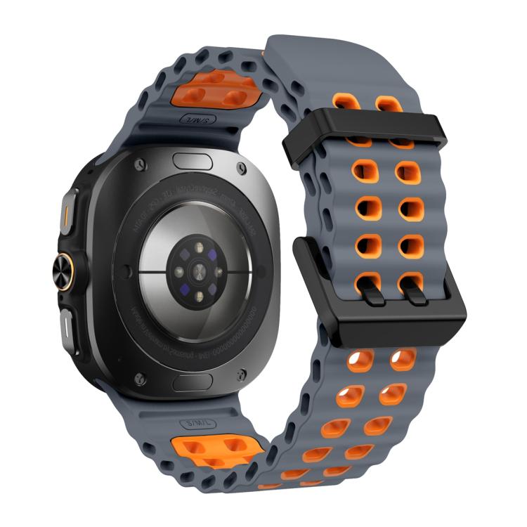 For Samsung Galaxy Watch Ultra 47mm Ocean Two Color Dual-Row Hole Silicone Watch Band(Space Gray Orange)