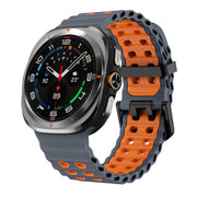 For Samsung Galaxy Watch Ultra 47mm Ocean Two Color Dual-Row Hole Silicone Watch Band(Space Gray Orange)