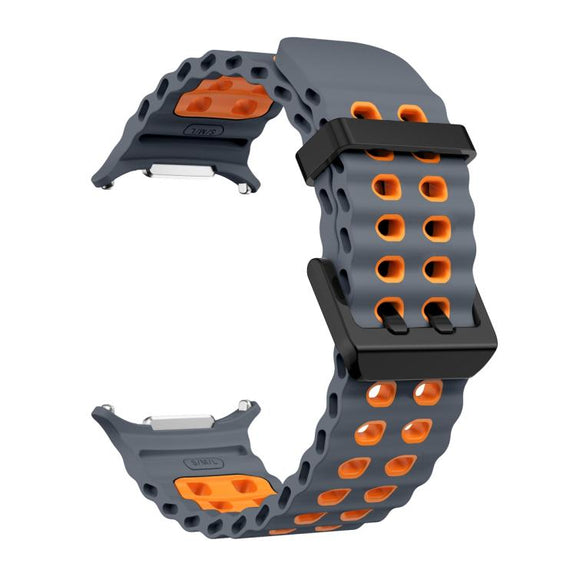 For Samsung Galaxy Watch Ultra 47mm Ocean Two Color Dual-Row Hole Silicone Watch Band(Space Gray Orange)