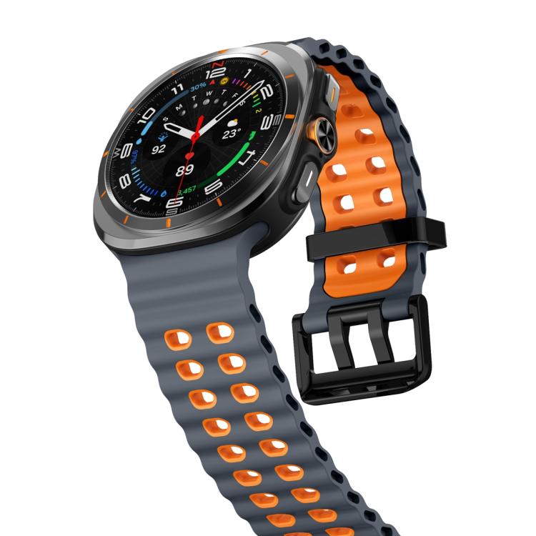 For Samsung Galaxy Watch Ultra 47mm Ocean Two Color Dual-Row Hole Silicone Watch Band(Space Gray Orange)