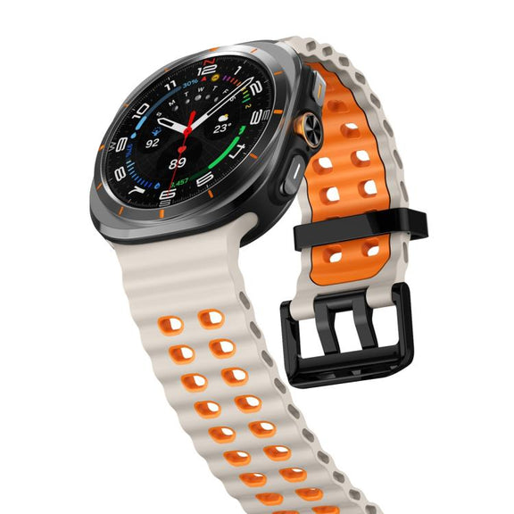 For Samsung Galaxy Watch Ultra 47mm Ocean Two Color Dual-Row Hole Silicone Watch Band(Starlight Orange)