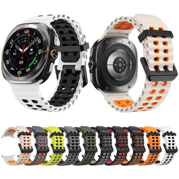 For Samsung Galaxy Watch Ultra 47mm / Ultra 2025 Ocean Two Color Dual-Row Hole Silicone Watch Band(Black Red)