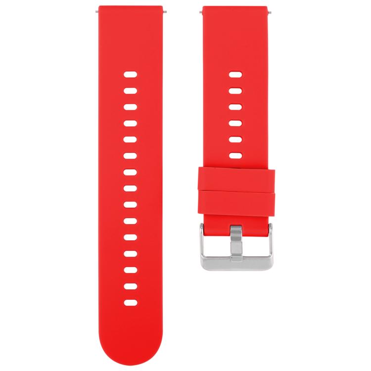 22mm Solid Color Steel Buckle Silicone Watch Band(Red)