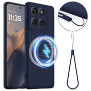 For Motorola Edge 60 Pro Shockproof Silicone Magsafe Phone Case(Navy Blue)