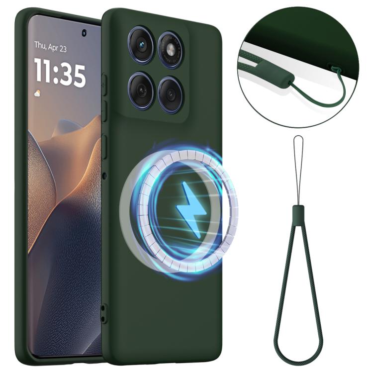 For Motorola Edge 60 Pro Shockproof Silicone Magsafe Phone Case(Dark Green)