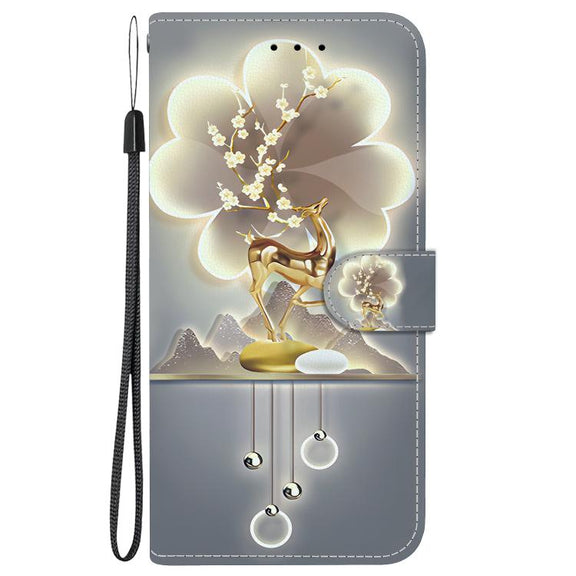 For iPhone 16e Crystal Texture Colored Drawing Leather Phone Case(Sika Deer)