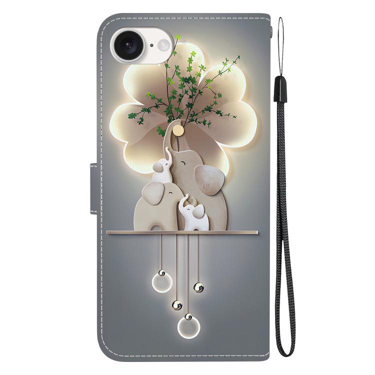 For iPhone 16e Crystal Texture Colored Drawing Leather Phone Case(Elephants)