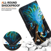 For iPhone 16e Crystal Texture Colored Drawing Leather Phone Case(Peacock)