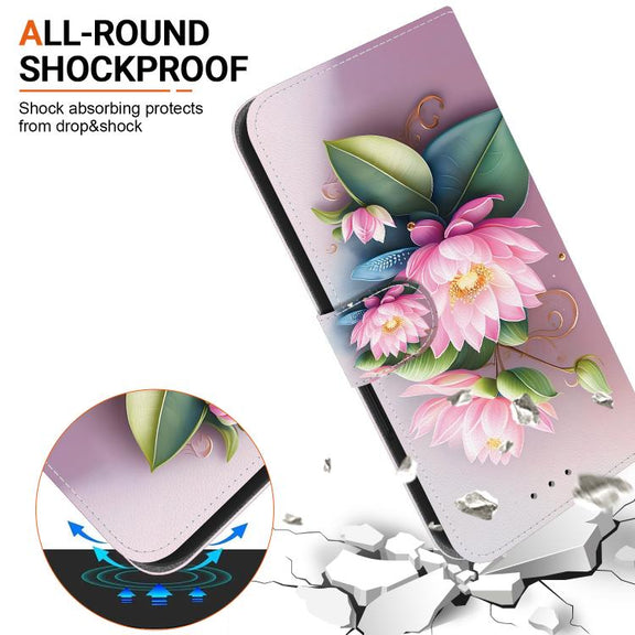 For iPhone 16e Crystal Texture Colored Drawing Leather Phone Case(Lotus)