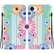 For iPhone 16e Crystal Texture Colored Drawing Leather Phone Case(Sunflowers)