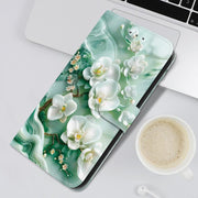 For iPhone 16e Crystal Texture Colored Drawing Leather Phone Case(Jade Flowers)