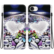 For iPhone 16e Crystal Texture Colored Drawing Leather Phone Case(Heart Shaped)