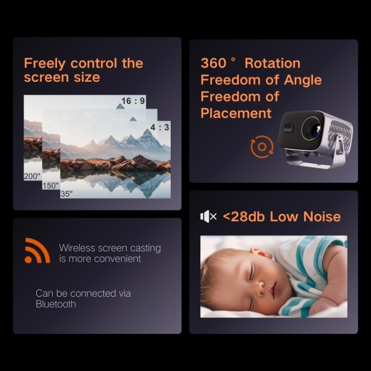 A10 Plus 1280 x 720P 200ANSI Amlogic H713 CPU Android 11.0 Smart Projector, AU Plug(Metal Grey)