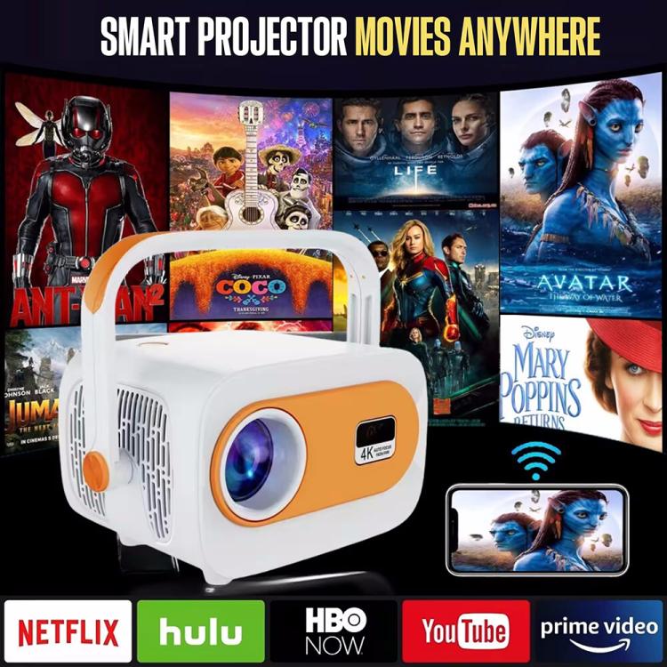JY325 1280 x 720P 200ANSI Amlogic H713 CPU Android 11.0 Portable Projector, UK Plug(White)