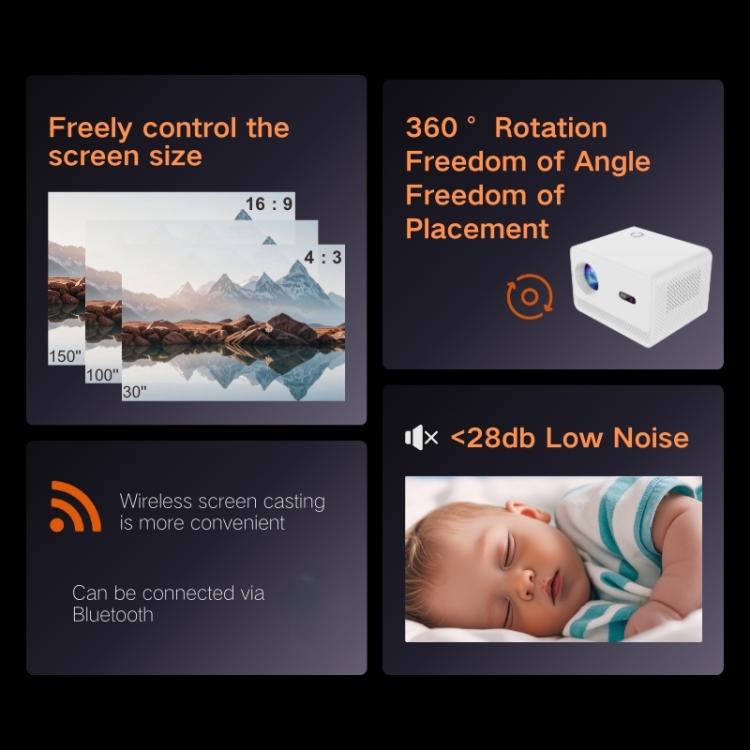 M10 1280 x 720P 200ANSI Amlogic H713 CPU Android 11.0 Smart Projector, UK Plug(White)