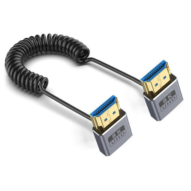 0.7m Coiled Coaxial 8K 48Gbps HDMI 2.1 Cable, Port:Down to Down Elbow
