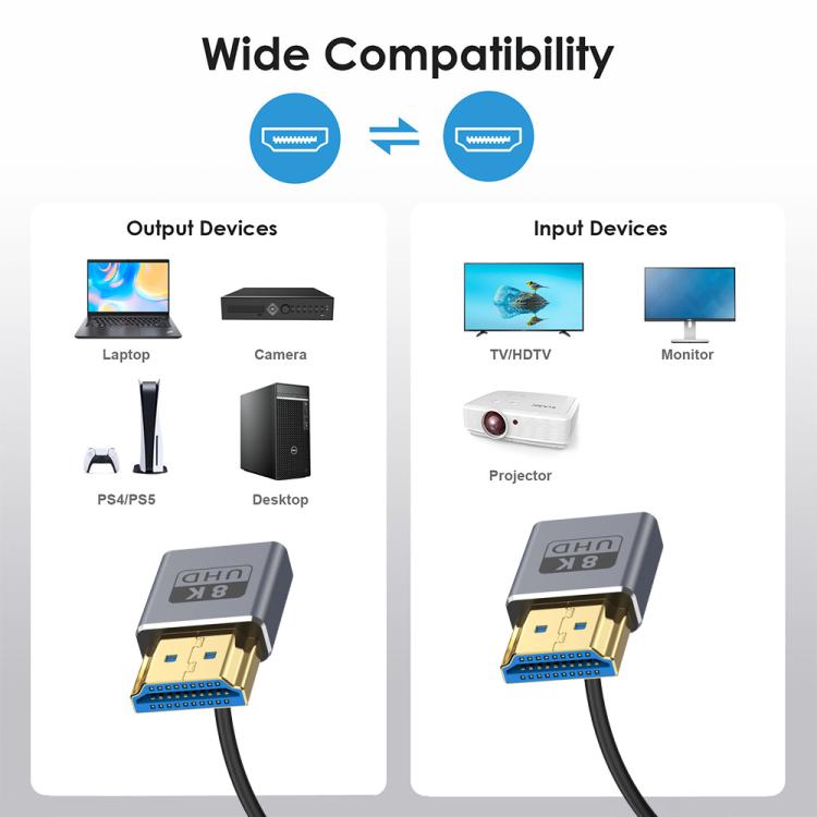 0.7m Coiled Coaxial 8K 48Gbps HDMI 2.1 Cable, Port:Down to Down Elbow