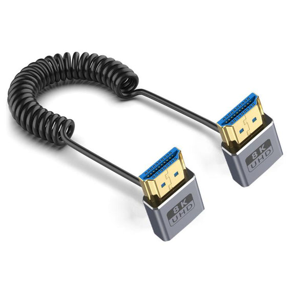 0.7m Coiled Coaxial 8K 48Gbps HDMI 2.1 Cable, Port:Down to Down Elbow