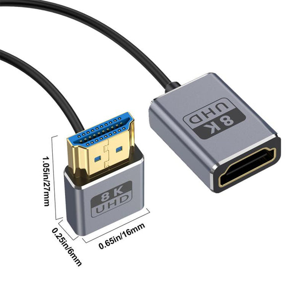 0.7m Coiled Coaxial 8K 48Gbps HDMI 2.1 Cable, Port:Male to Female Down Elbow