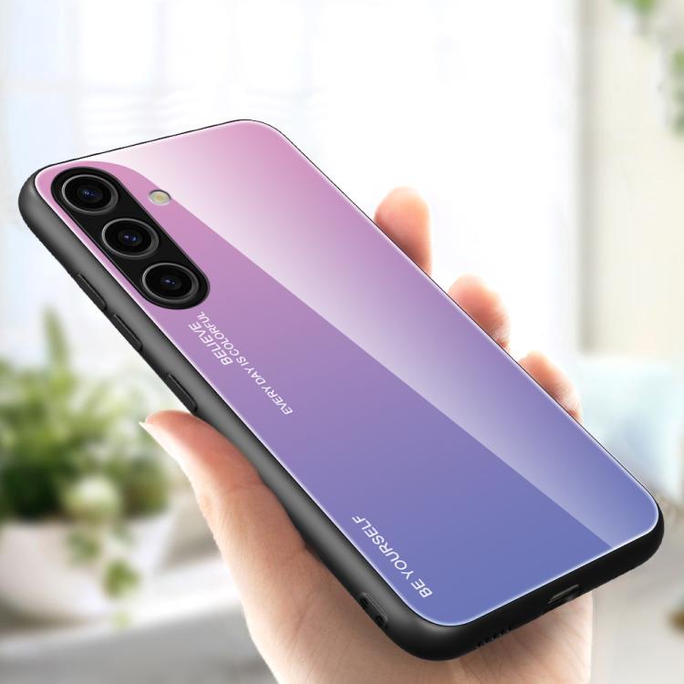 For Samsung Galaxy S25 5G Gradient Color Glass Phone Case(Pink Purple)
